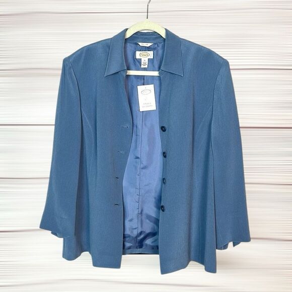 NWT Talbots Silk Blue Blazer Jacket Lined V-neck size 16 Vintage Excellent - Picture 2 of 12
